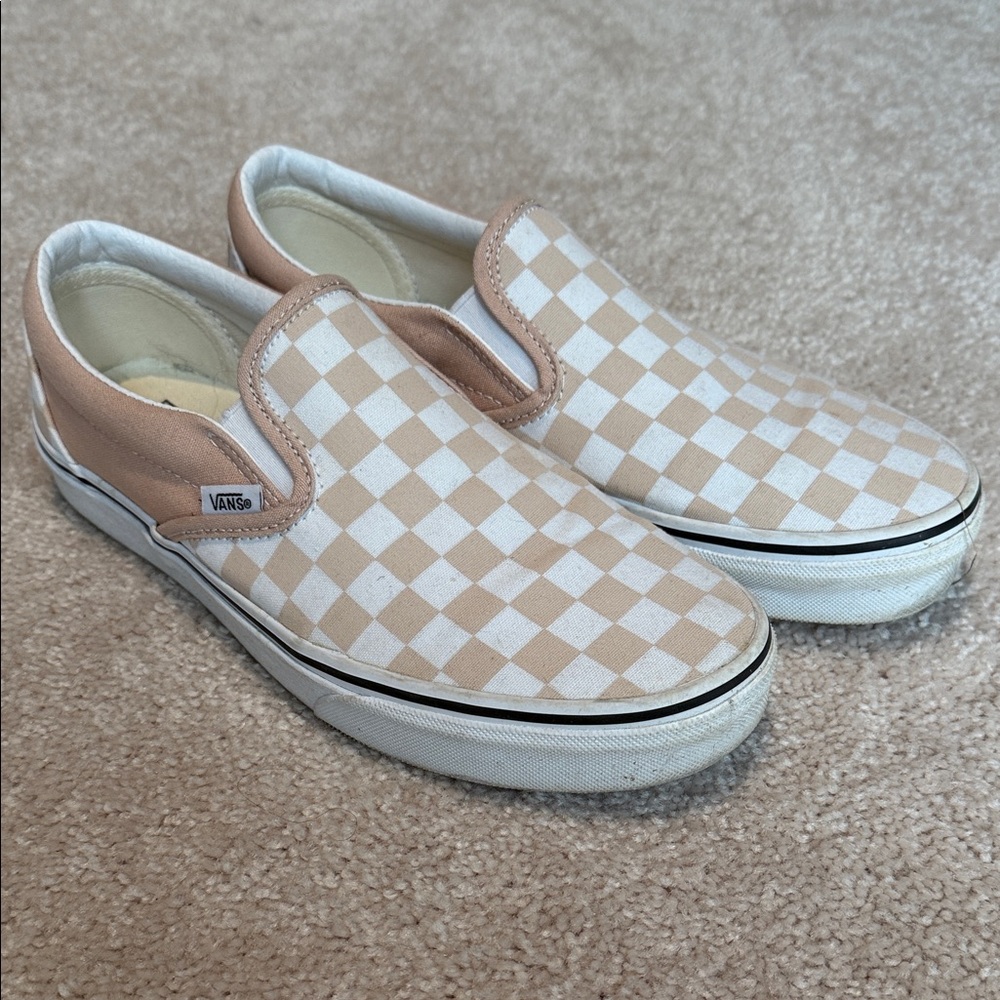 Vans light pink and White Checkered Slip-Ons